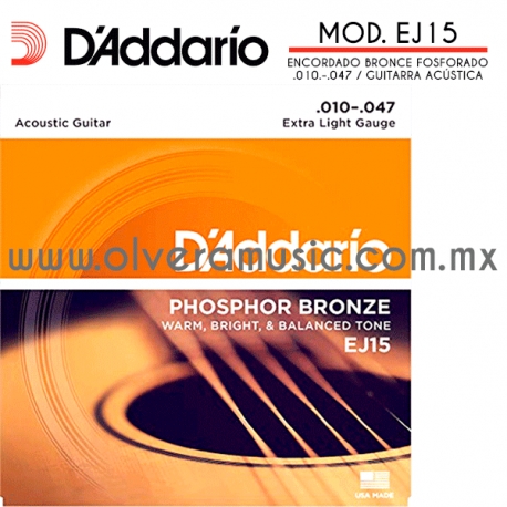 D´Addario Mod.EJ15 encordado de bronce fosforado para guitarra acústica (.010-.047)