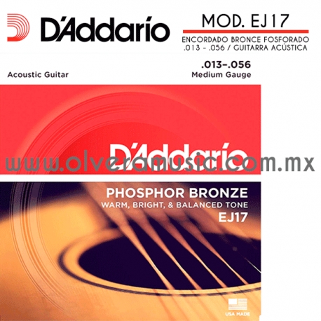 D´Addario Mod. EJ17 encordado bronce fosforado para guitarra acústica (.013-.056)